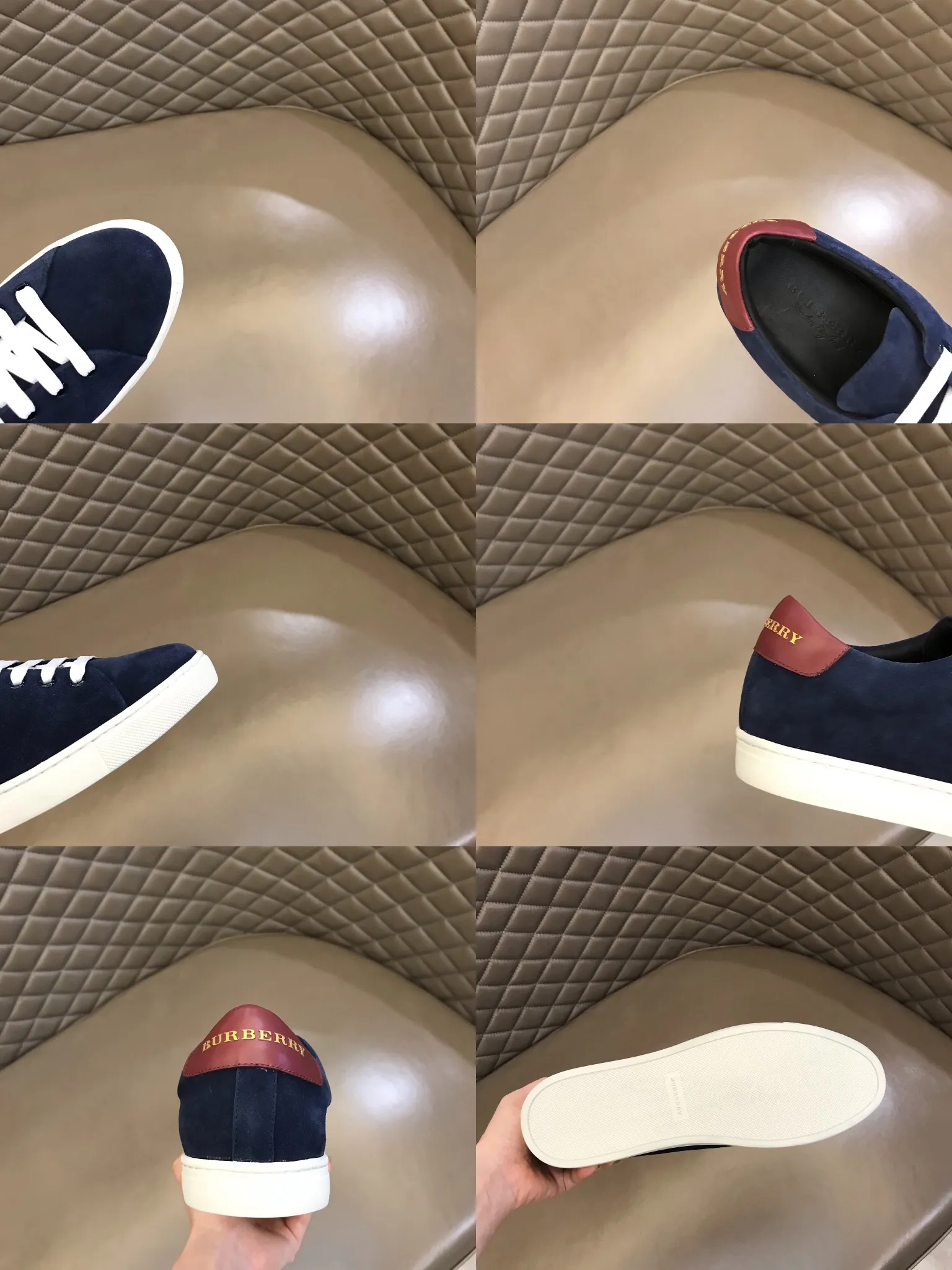 ¥380 B’s men’s classic low-top sneakers are reinterpreted in Vintage plaid cotton and cowhide materials, decorated with a new brand logo. First-layer cowhide lining, heel decorated with Burberry lettering embossed logo, original outsole 38-45